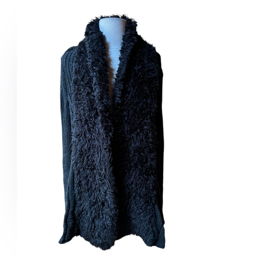 Lauren Michelle‎ Multi-Color Metallic Faux Fur Collar Open Cardigan